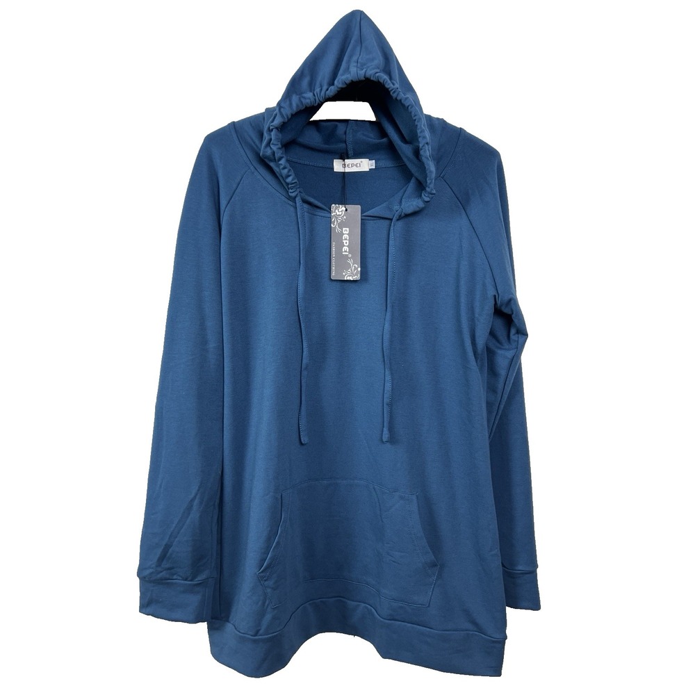 Bepei Hooded Top Women's Size XL Front Hand Pocket Cotton Poly‎ Blend Blue A48